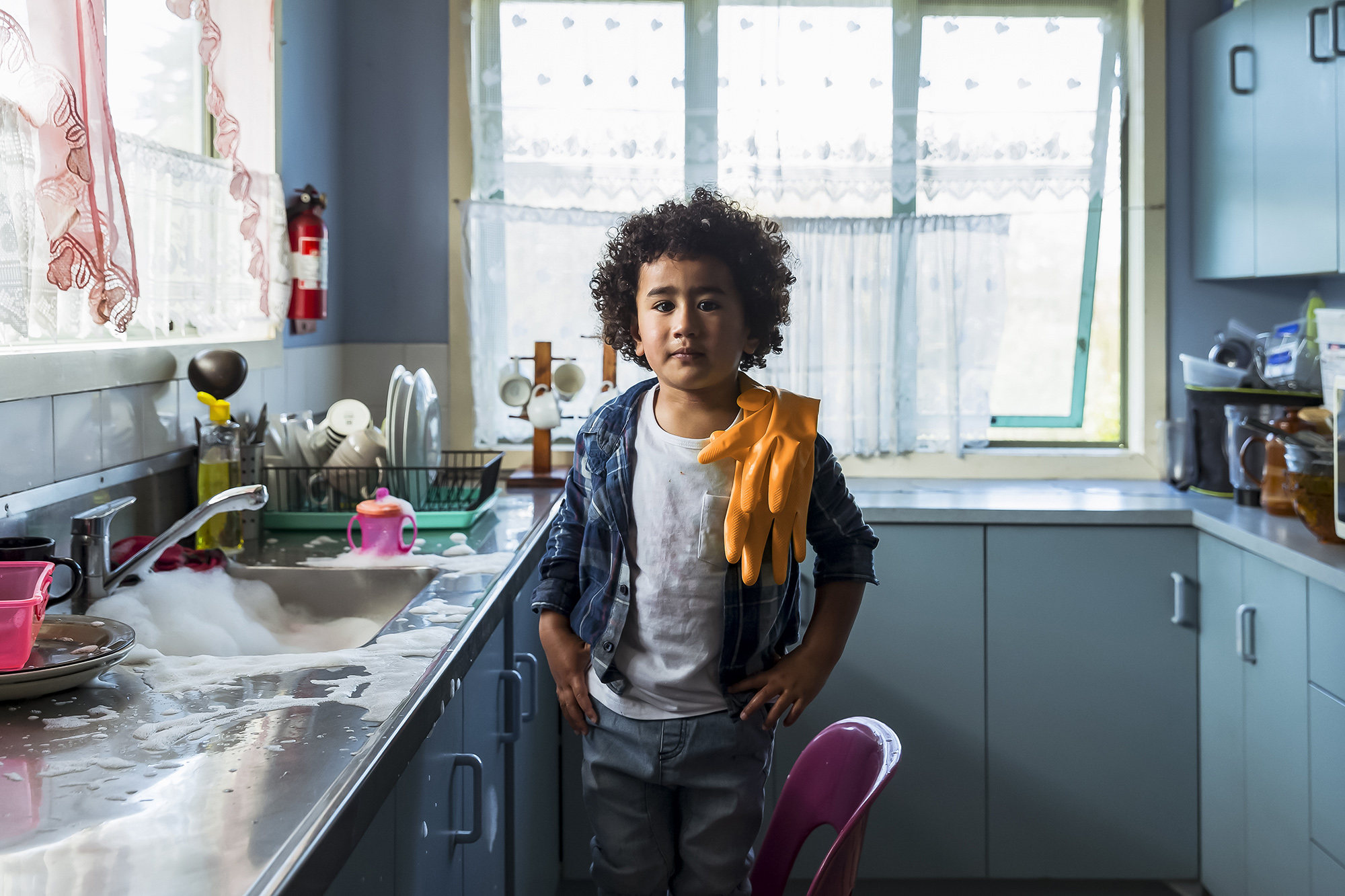 Vicki Leopold Photographer and Director, New Zealand kids in kitchen, Spark Advertising Campaign